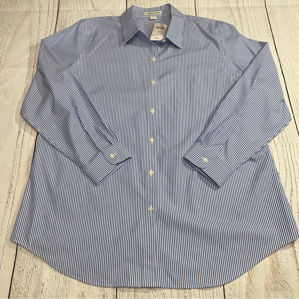 Coldwater Creek Men's Blue Pinstripe Dress Shirt Large